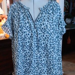 Max Studio Navy and White Floral Blouse